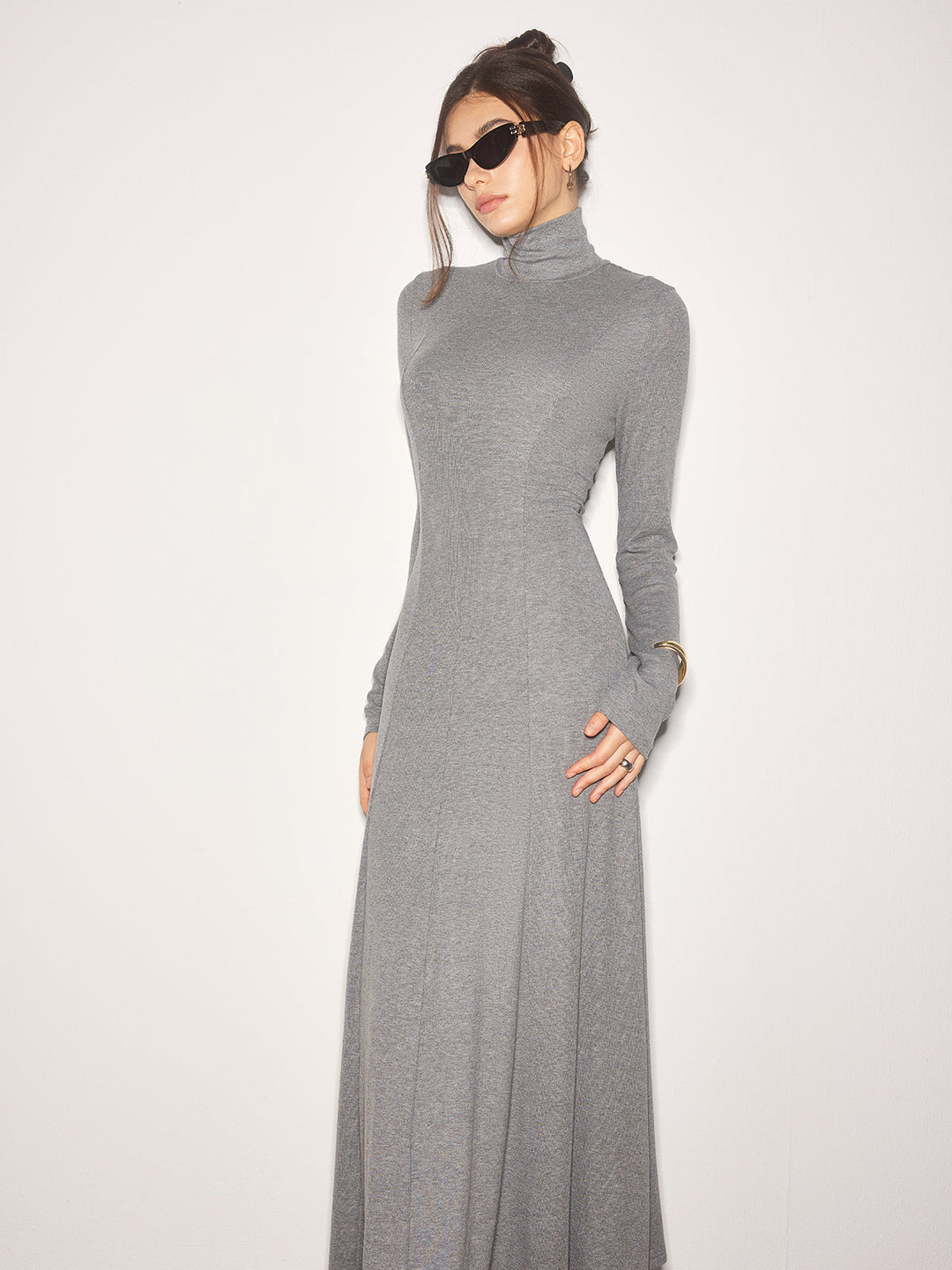 Rollkragen-Jersey-Langen Kleid