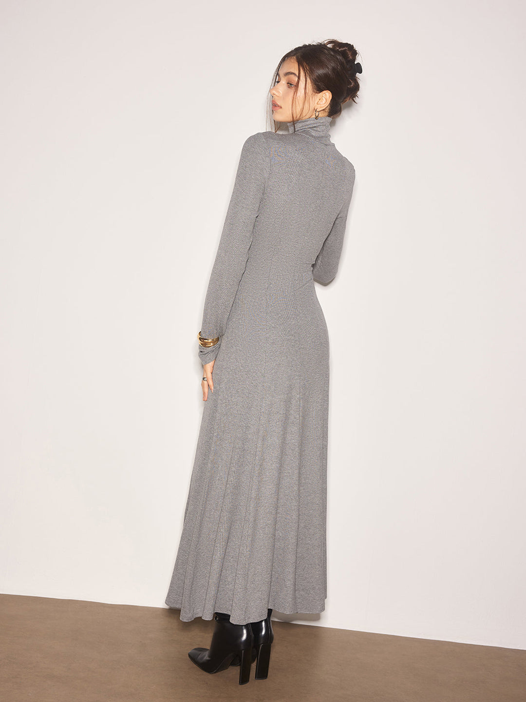 Rollkragen-Jersey-Langen Kleid