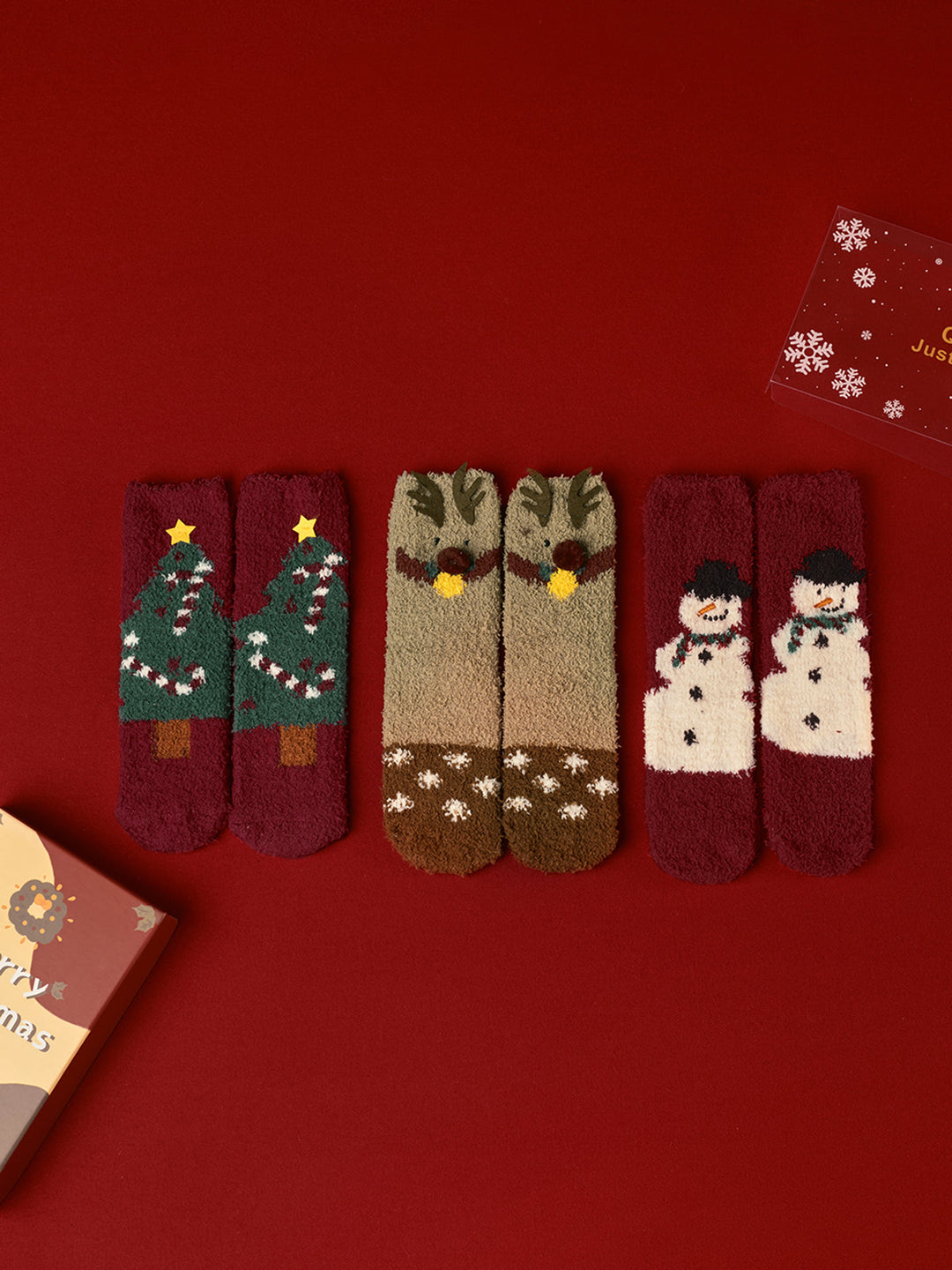 3er Pack Weihnachtskorallensamt socken mit Box