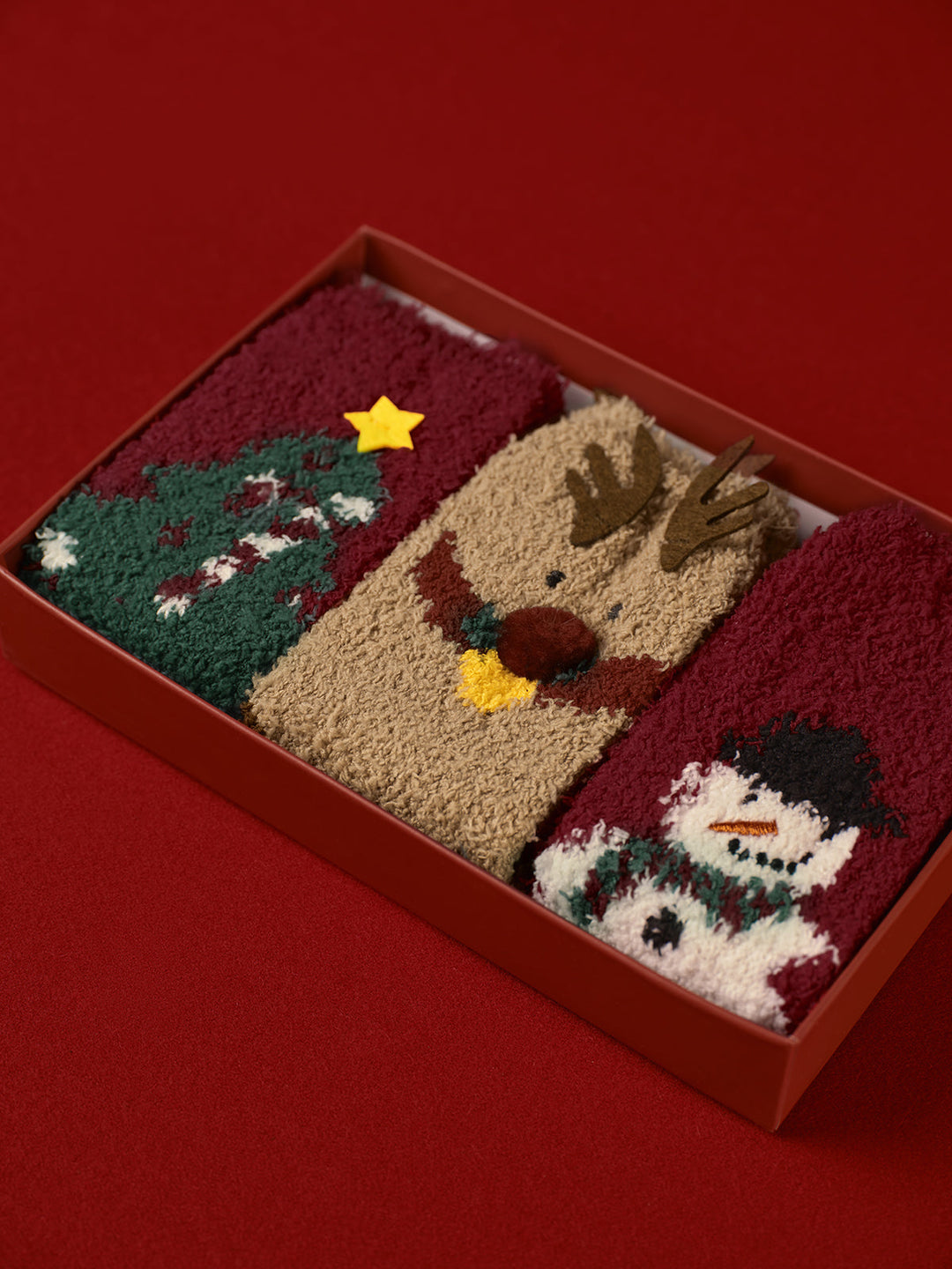 3er Pack Weihnachtskorallensamt socken mit Box