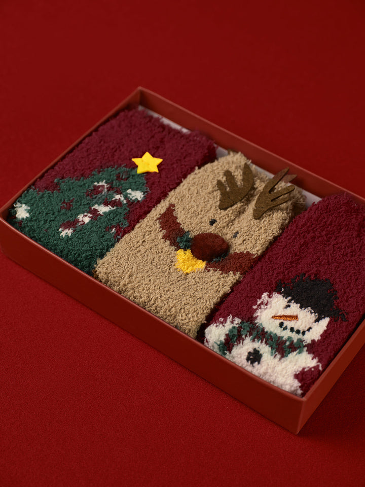 3er Pack Weihnachtskorallensamt socken mit Box