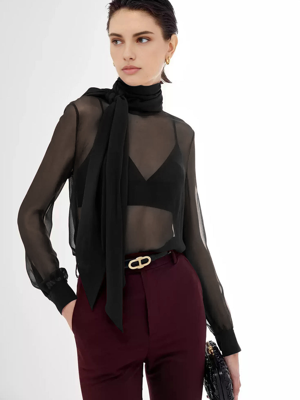 Sheer Bow Chiffon Bluse