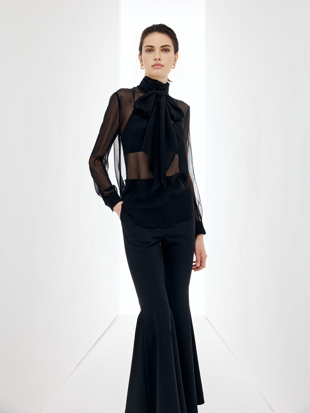 Sheer Bow Chiffon Bluse