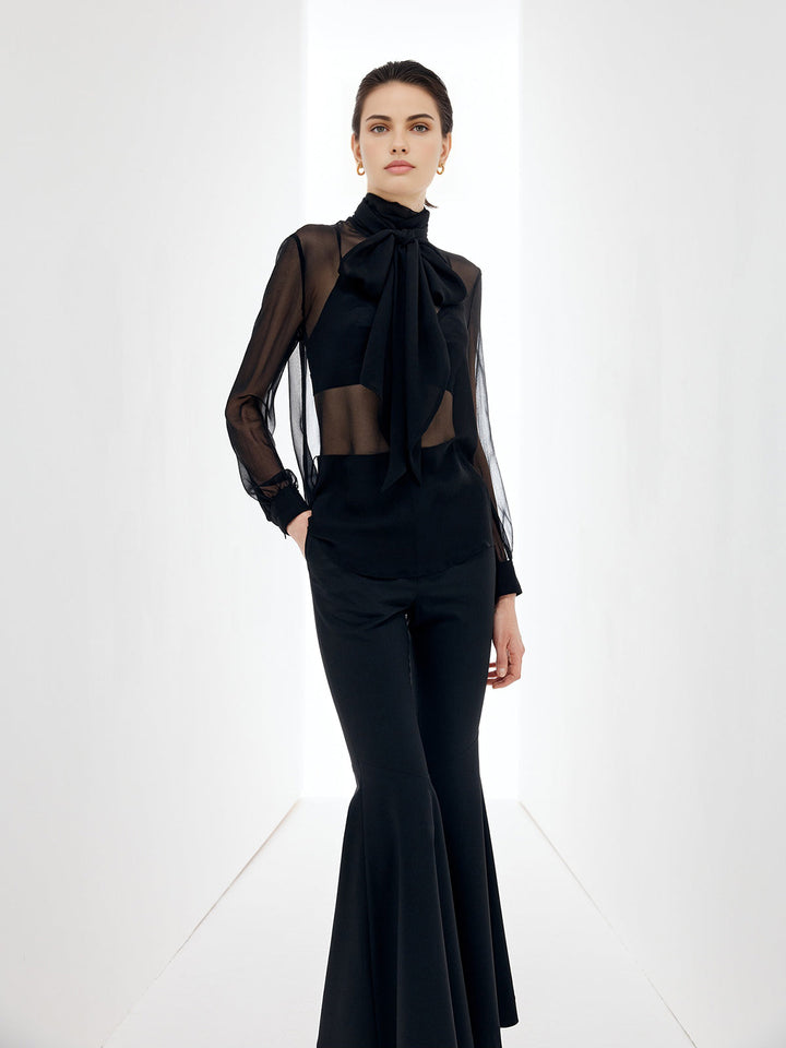 Sheer Bow Chiffon Bluse