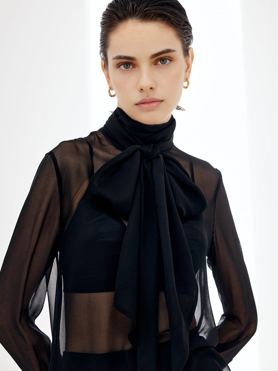 Sheer Bow Chiffon Bluse