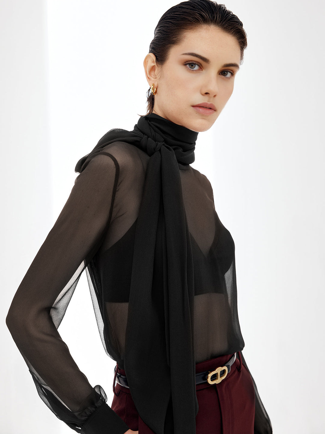 Sheer Bow Chiffon Bluse
