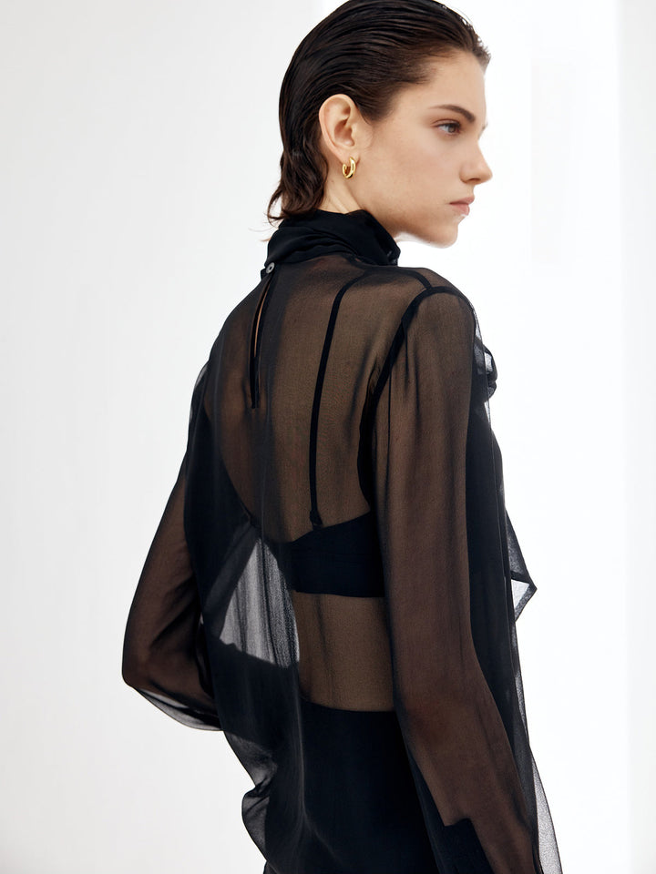 Sheer Bow Chiffon Bluse