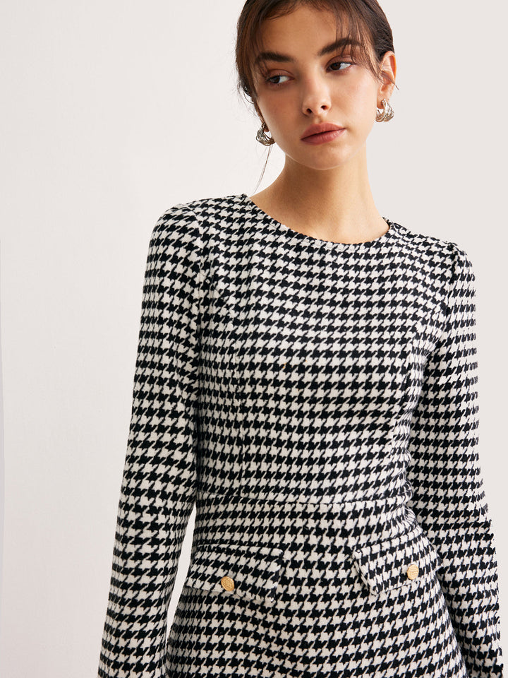 Houndstooth Panel Kurzes Kleid