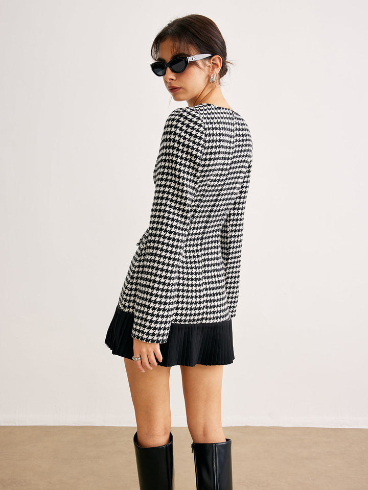 Houndstooth Panel Kurzes Kleid