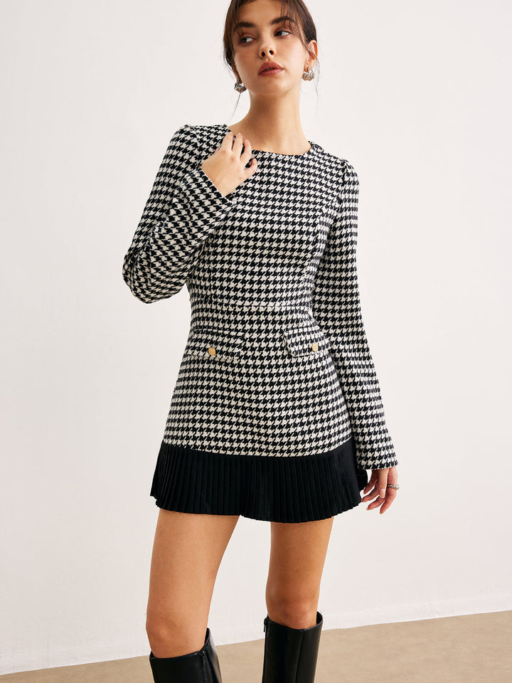 Houndstooth Panel Kurzes Kleid