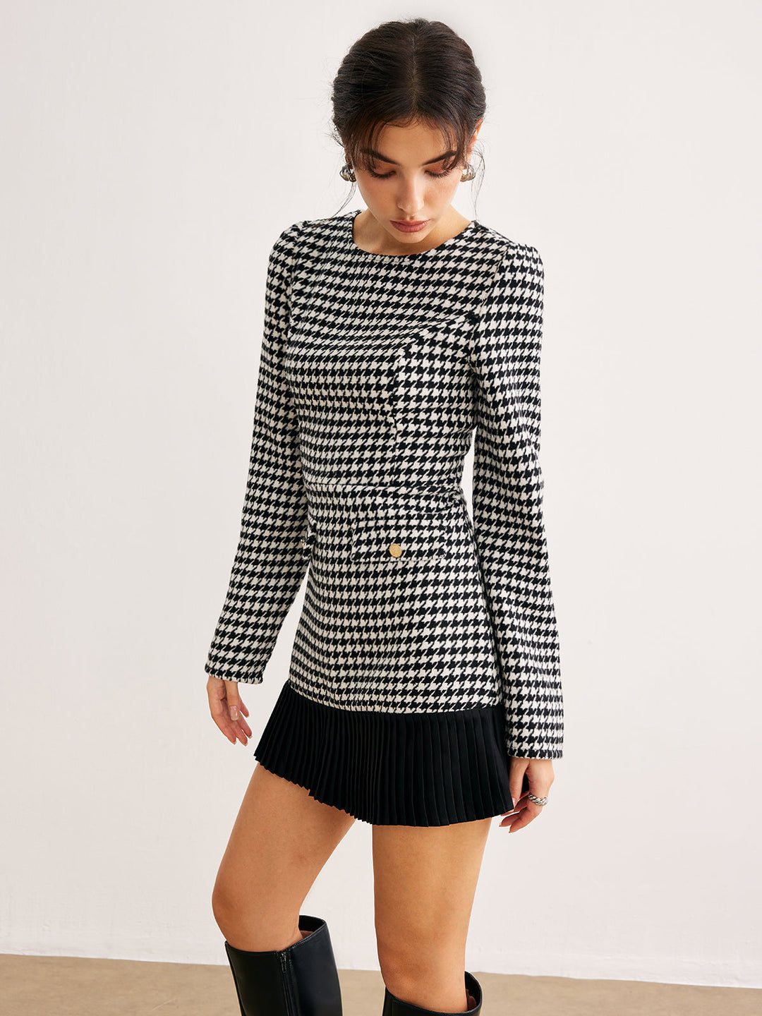Houndstooth Panel Kurzes Kleid