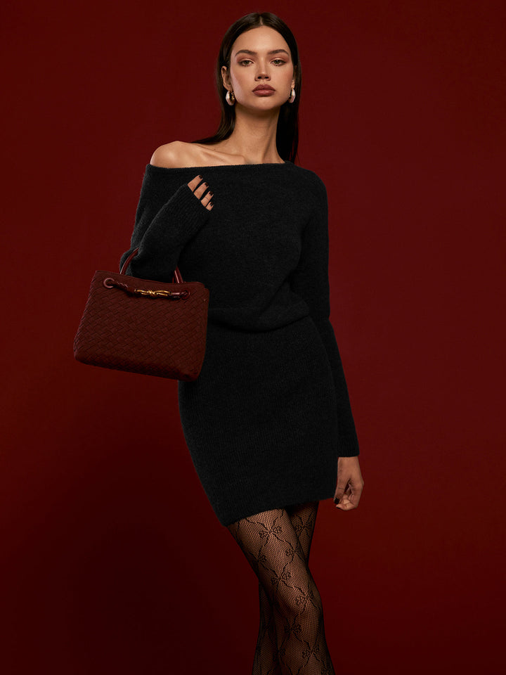 Wollmischung Asymmetrisches Strickkleid