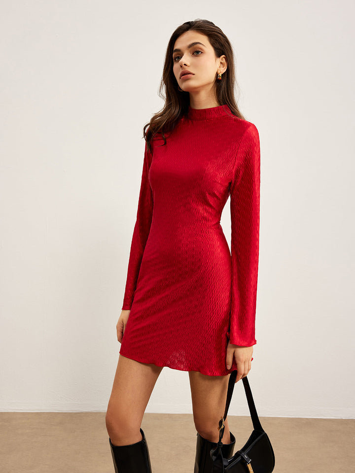 Kleid mit geripptem Stehkragen
