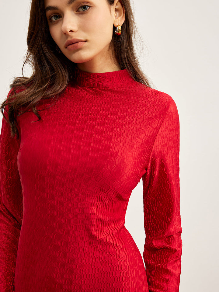 Kleid mit geripptem Stehkragen