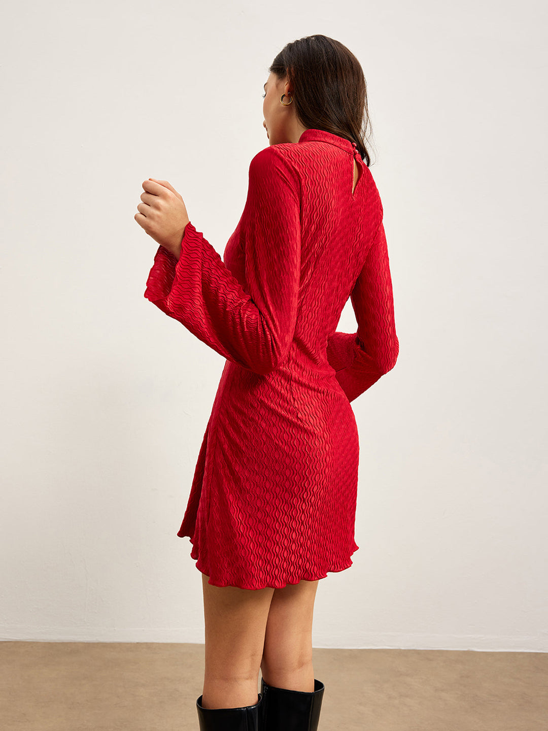 Kleid mit geripptem Stehkragen