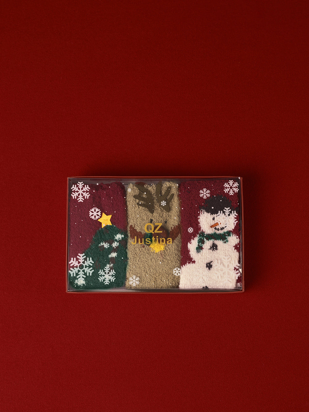 3er Pack Weihnachtskorallensamt socken mit Box