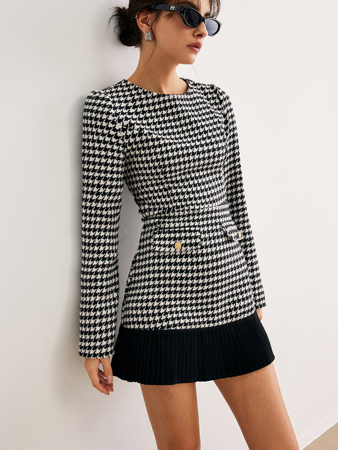 Houndstooth Panel Kurzes Kleid