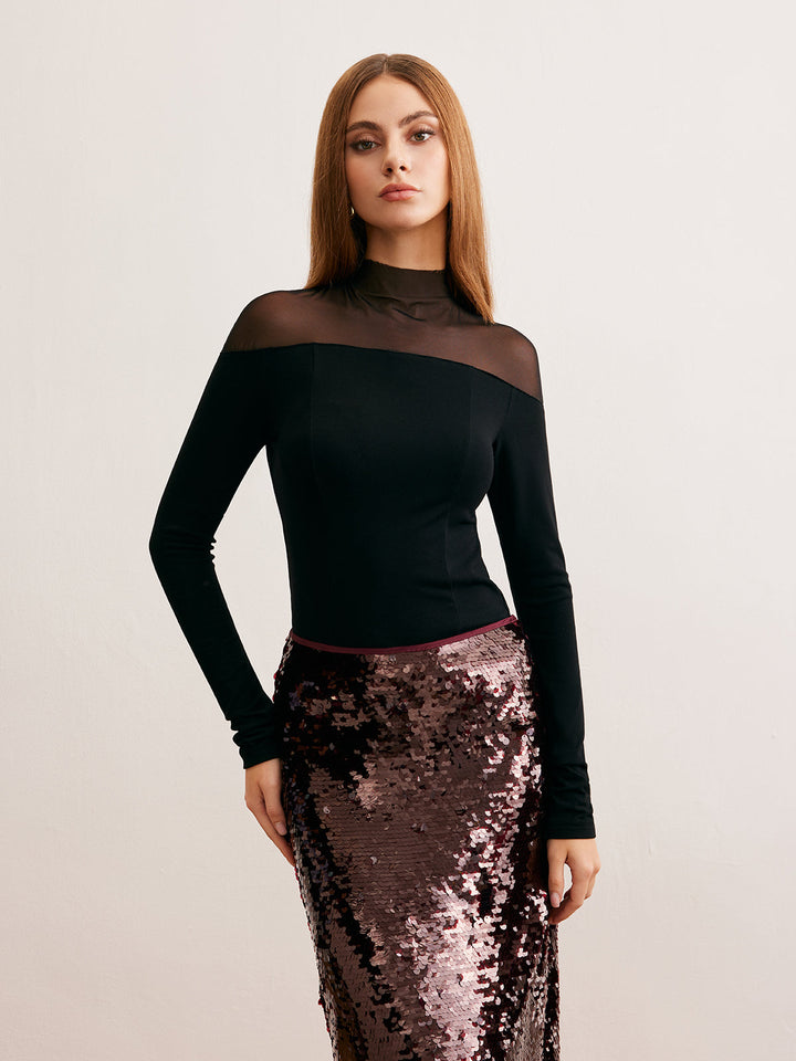 Mesh-Panel-Jersey-Skinny-T-Shirt