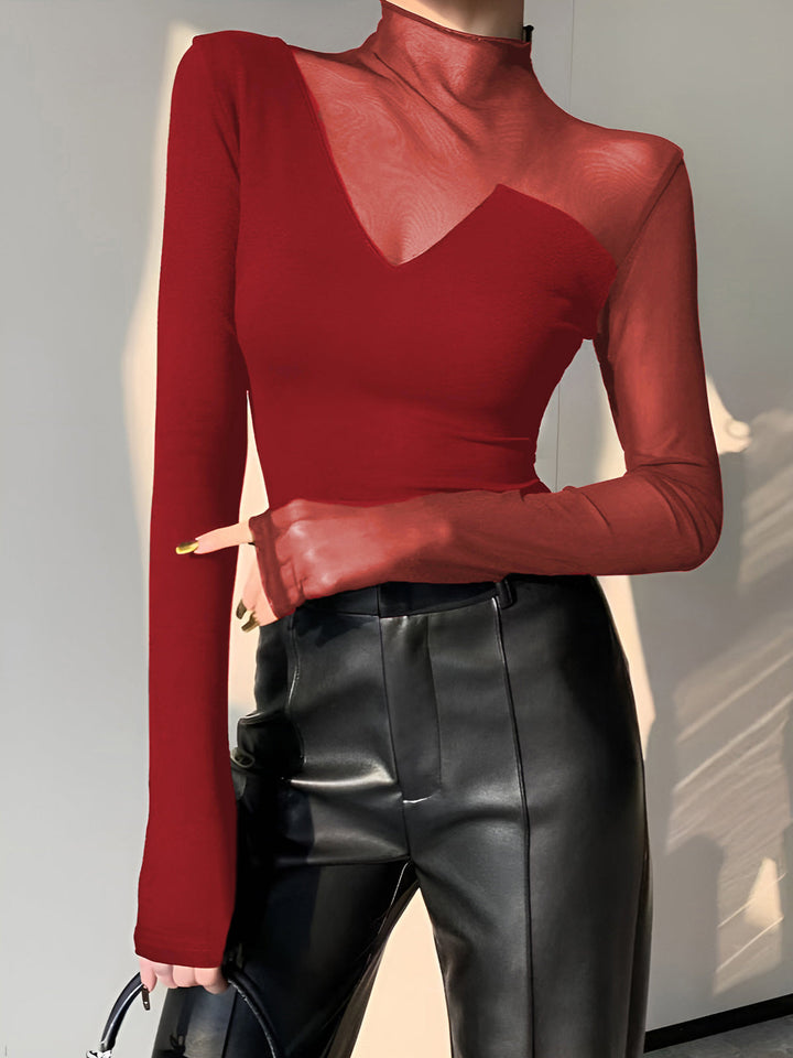 Asymmetrisches Sheer Mesh Panel T-Shirt