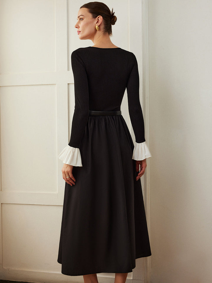 Kleid mit Rüschenbündchen und Taschen ohne Gürtel