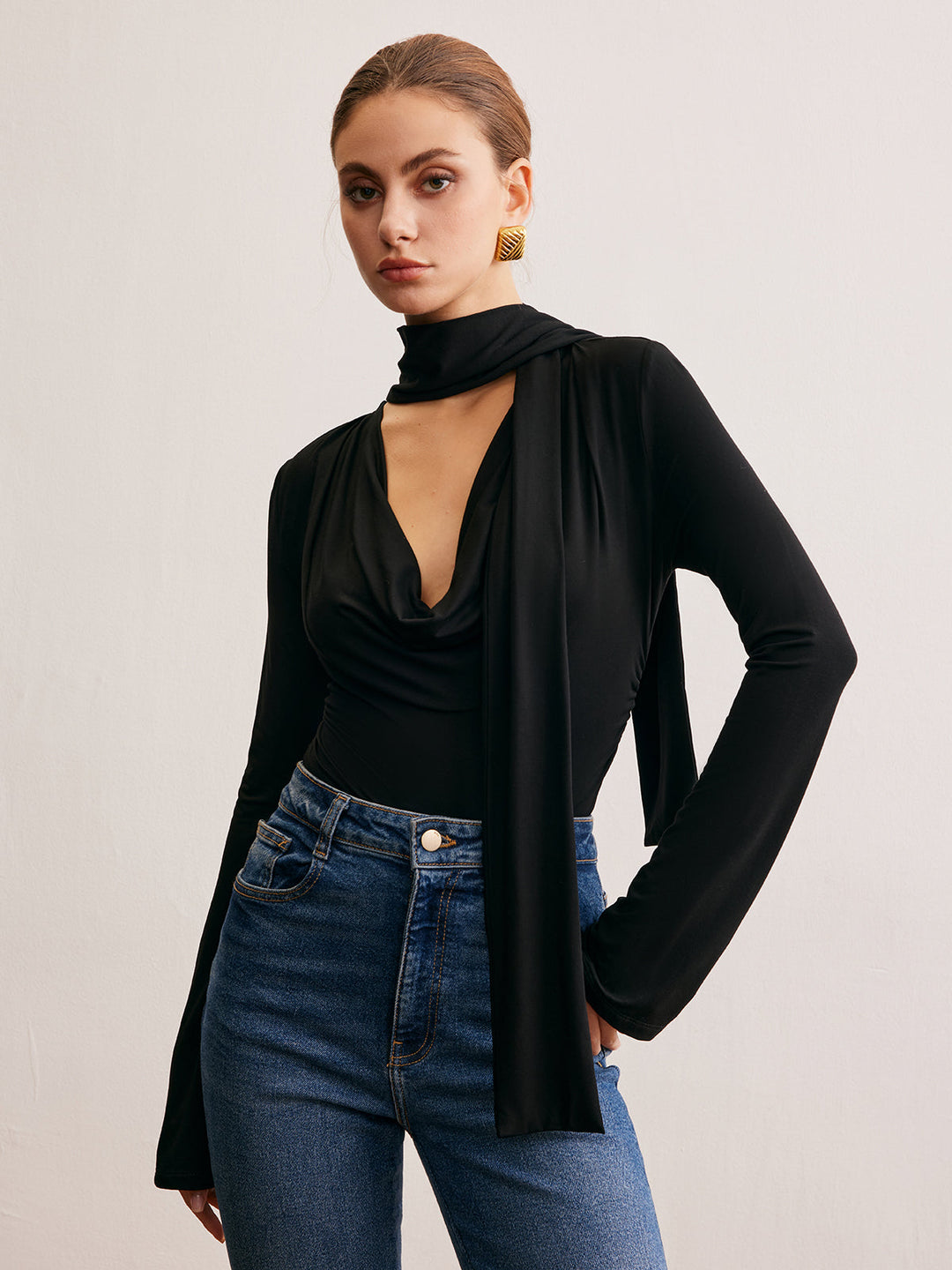 Cowl Neck Band T-Shirt