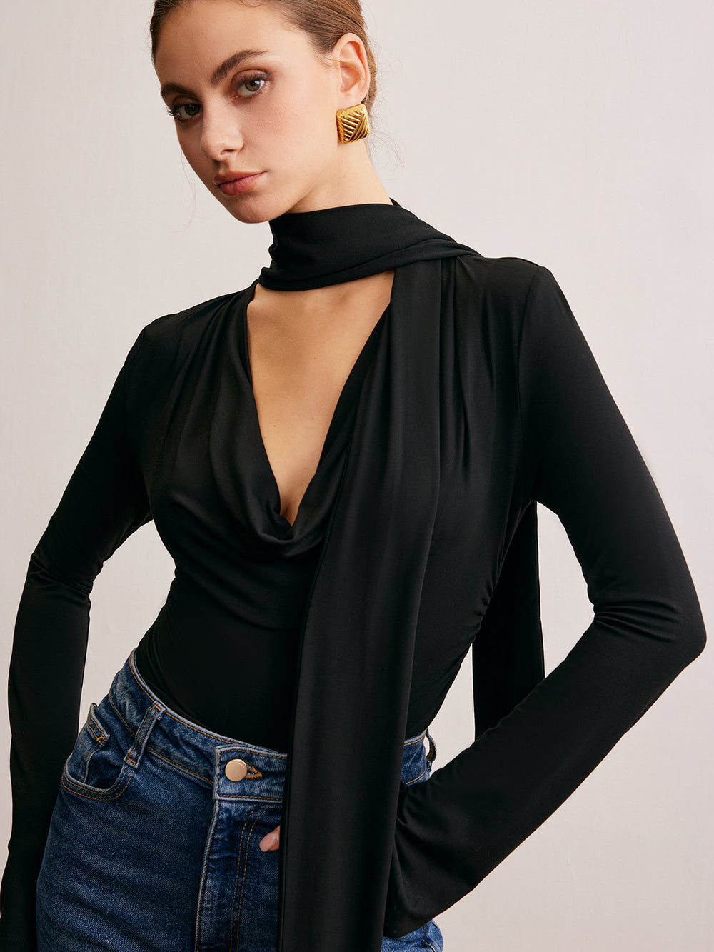 Cowl Neck Band T-Shirt