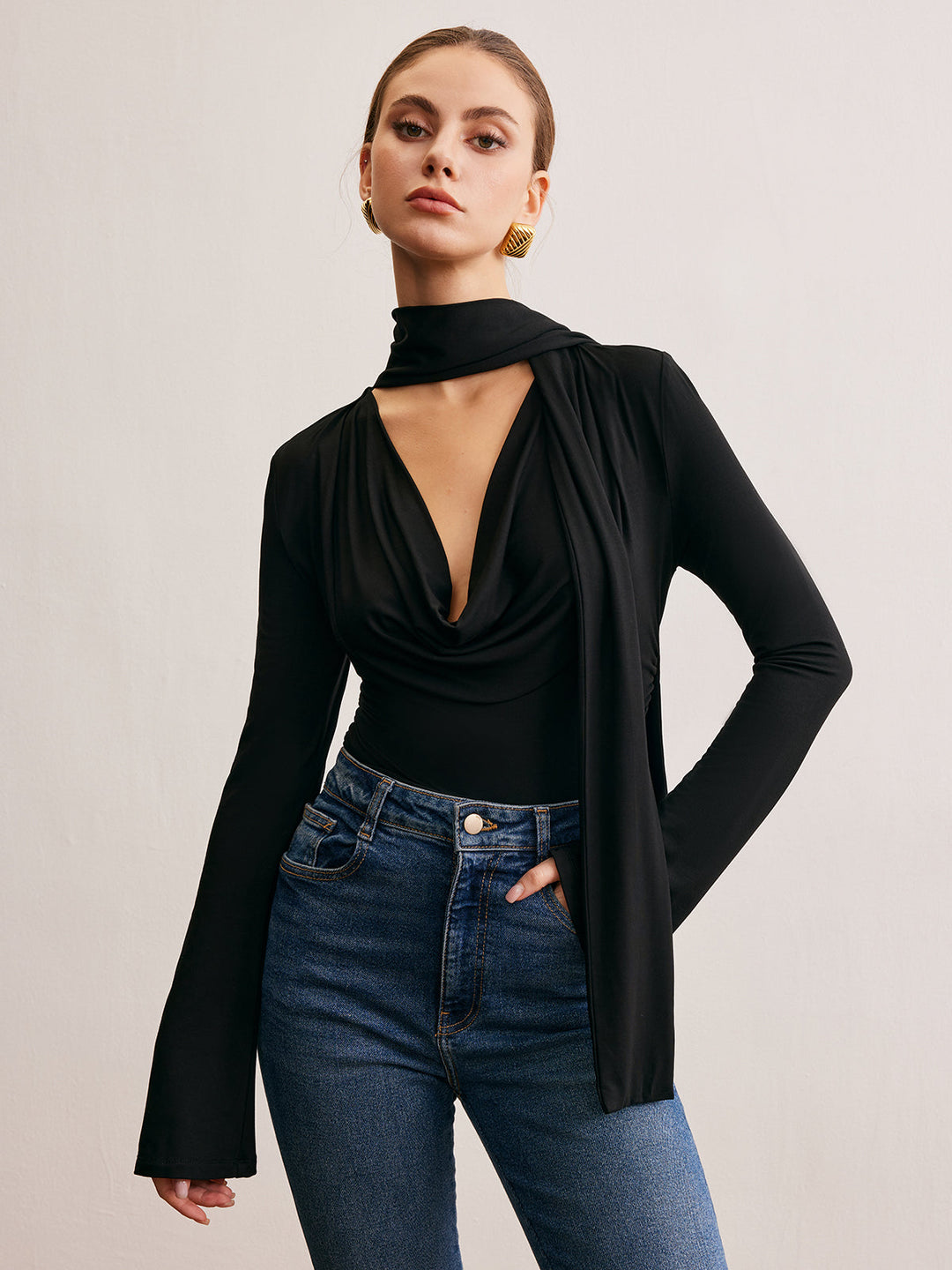 Cowl Neck Band T-Shirt