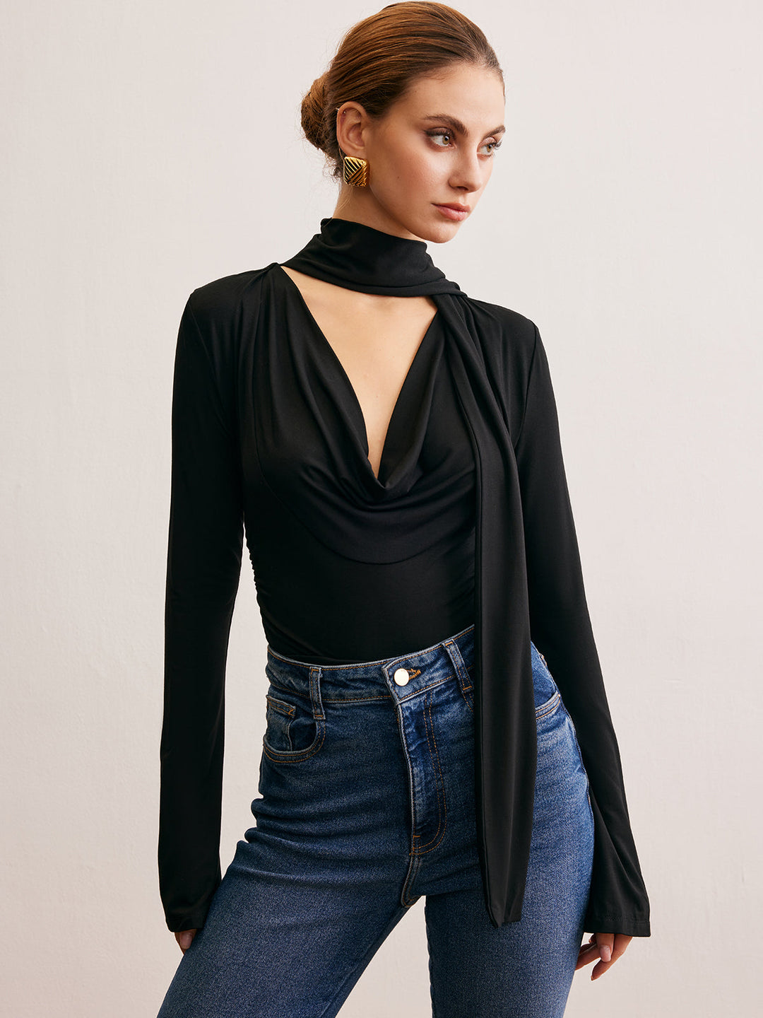 Cowl Neck Band T-Shirt