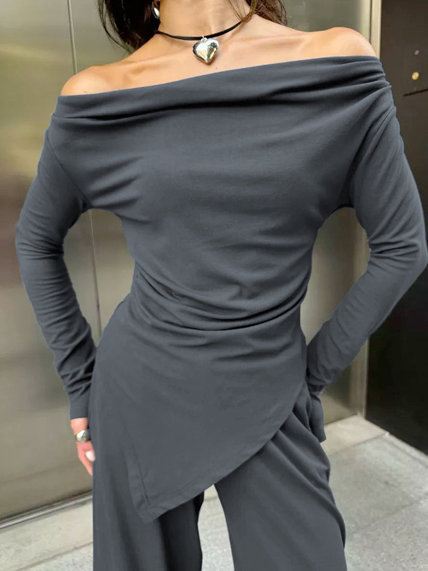 Asymmetrischer Jersey-Hosenanzug mit Raffungen