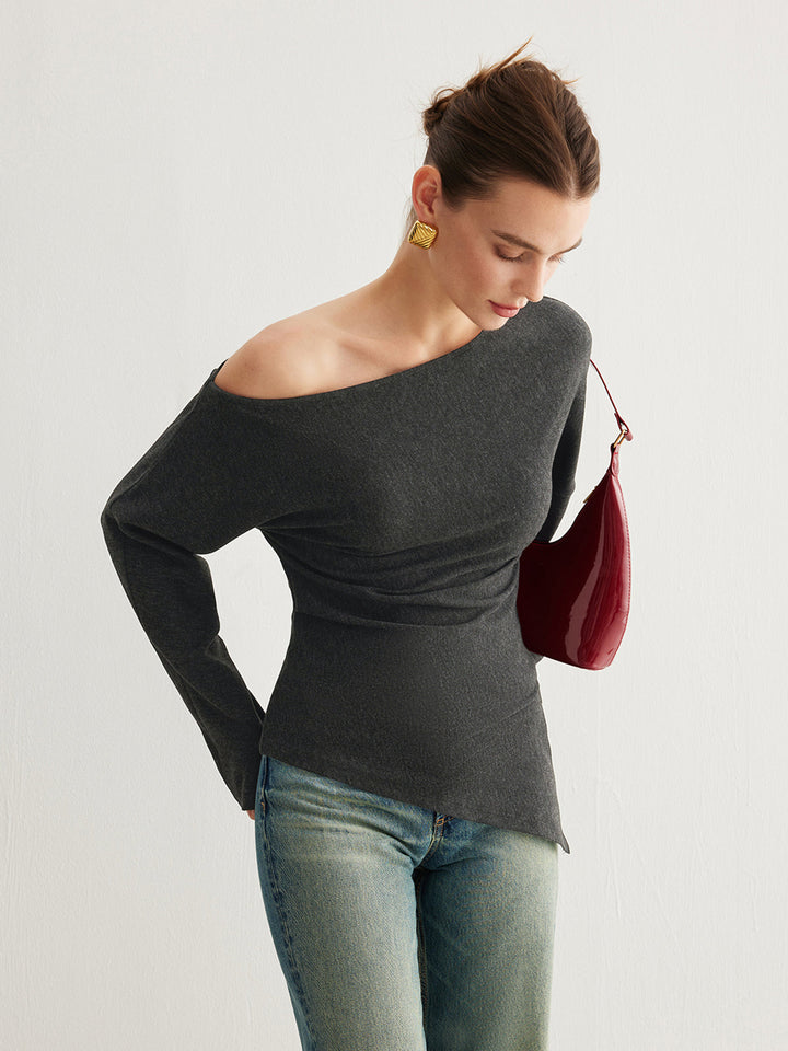 Asymmetrischer Neck Slit Cinched Top