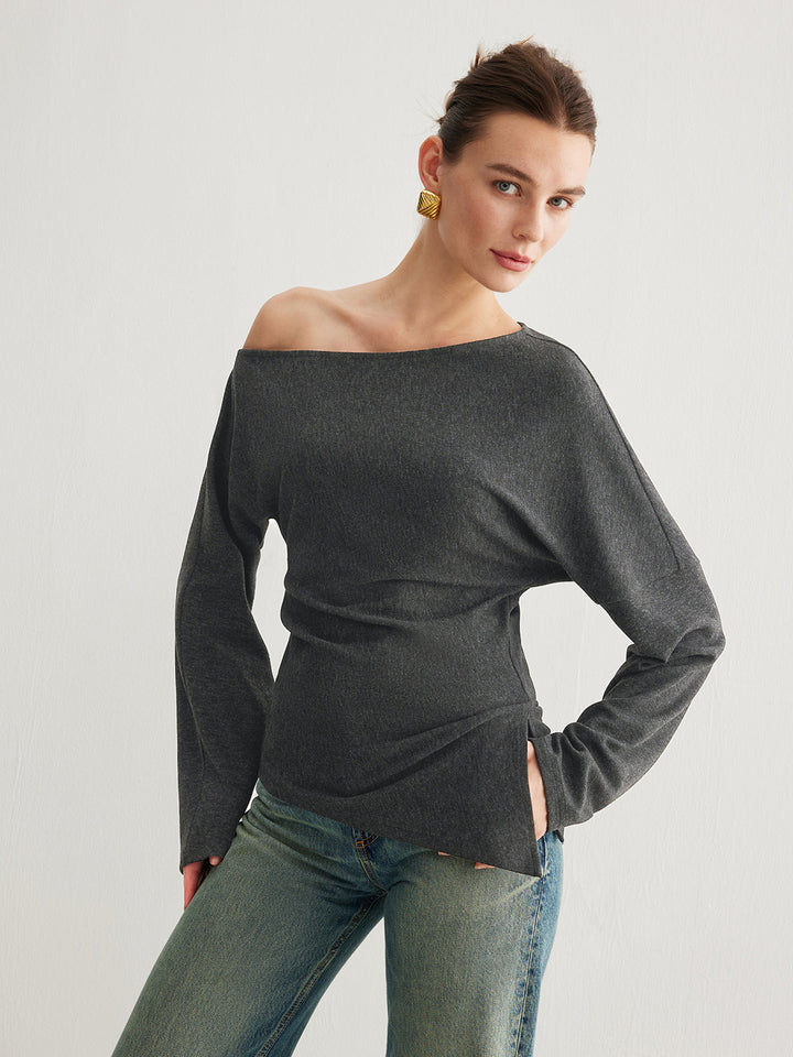 Asymmetrischer Neck Slit Cinched Top