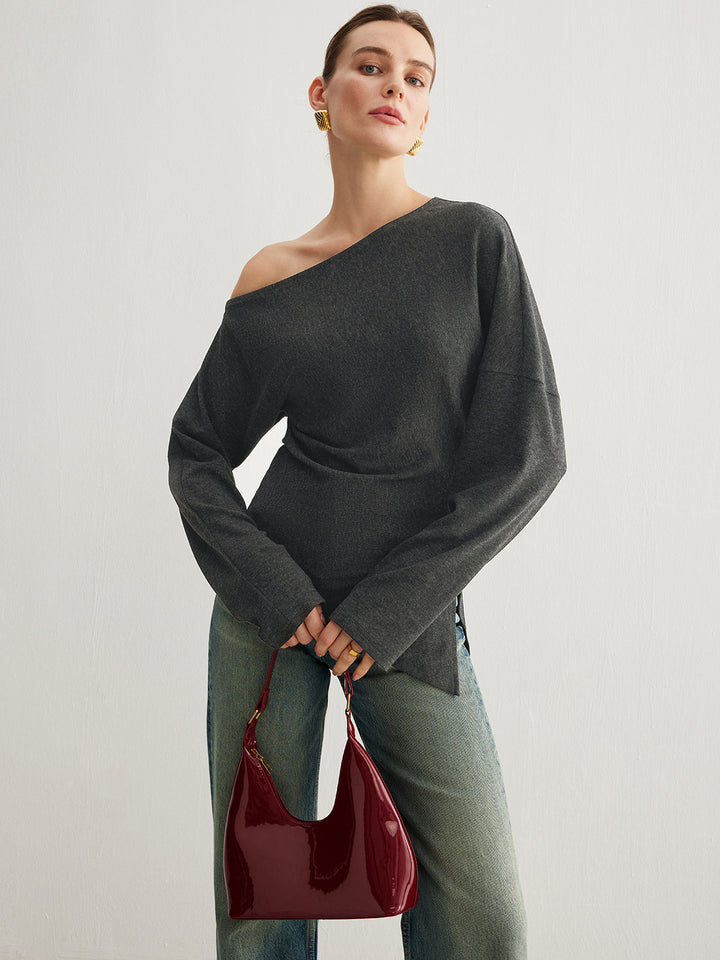 Asymmetrischer Neck Slit Cinched Top