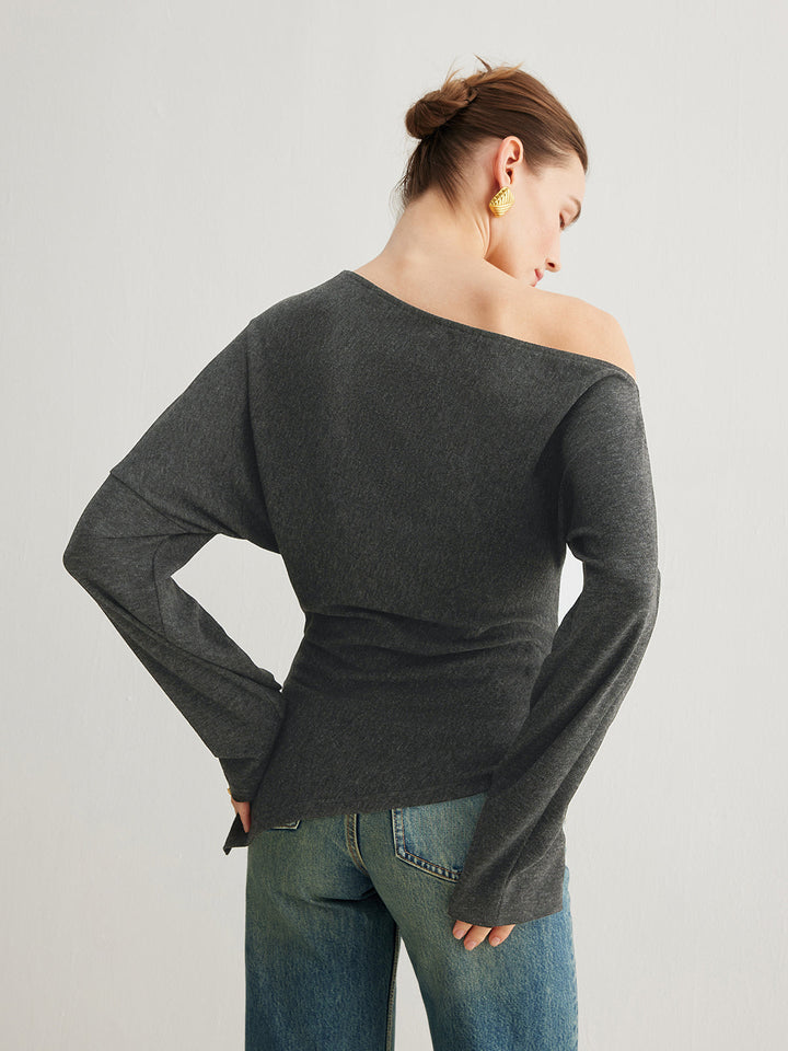 Asymmetrischer Neck Slit Cinched Top