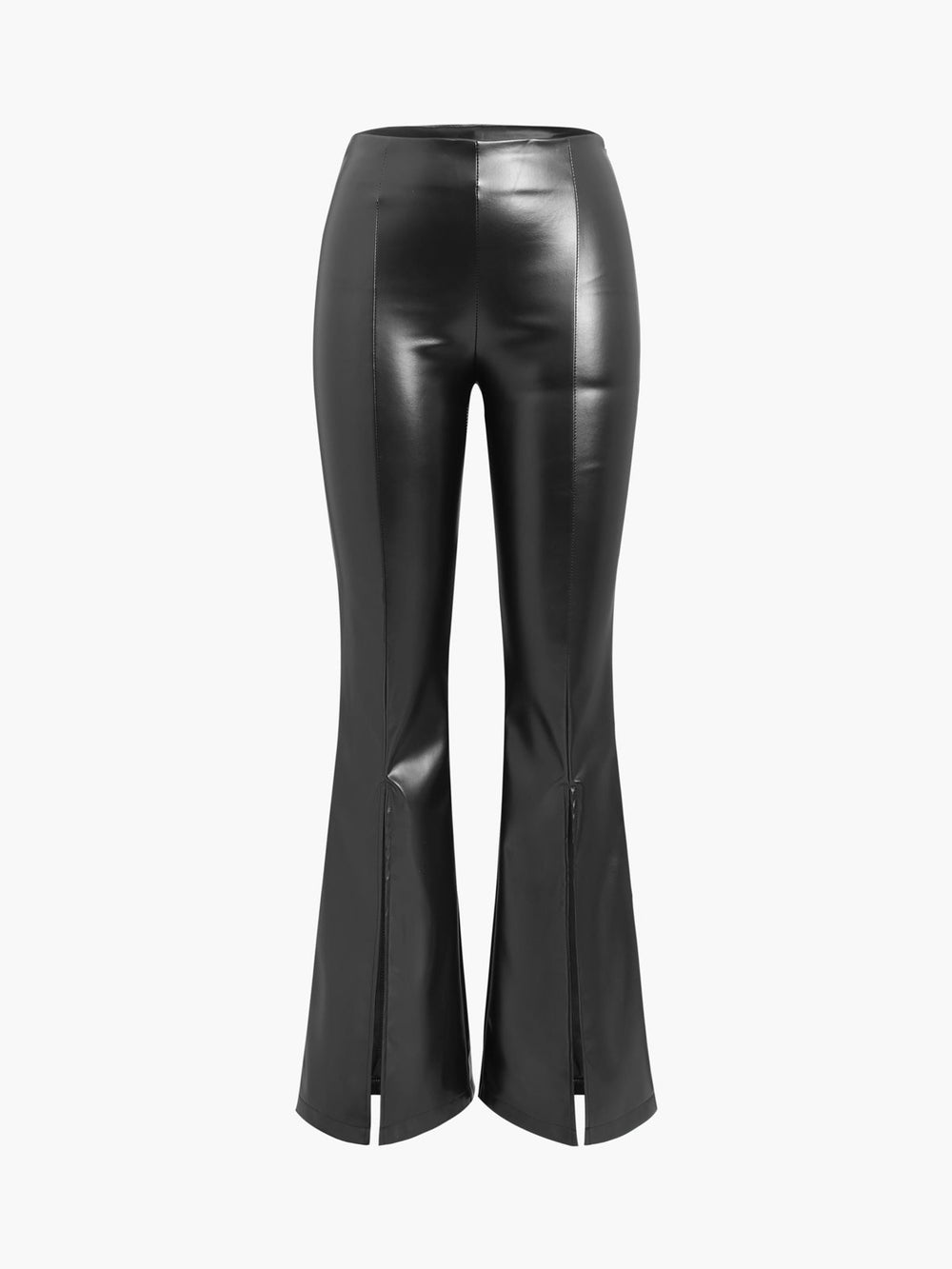 Faux-Leder-Hosen mit Reißverschluss und Schlag