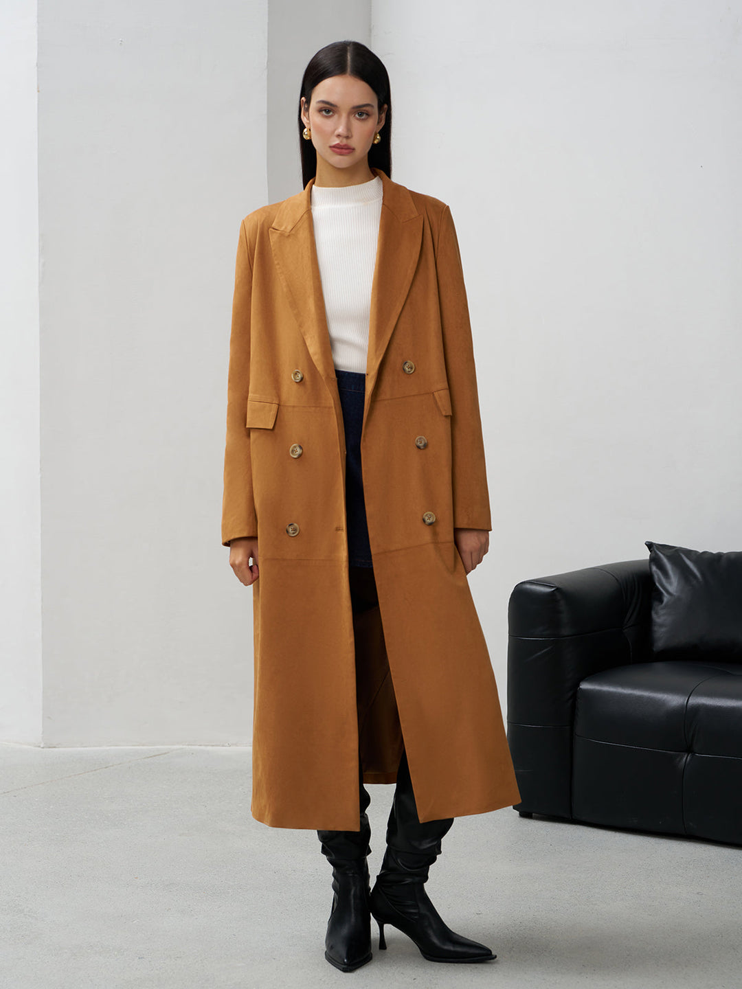 Wildleder-Knopf-Blazer mit langen Ärmeln