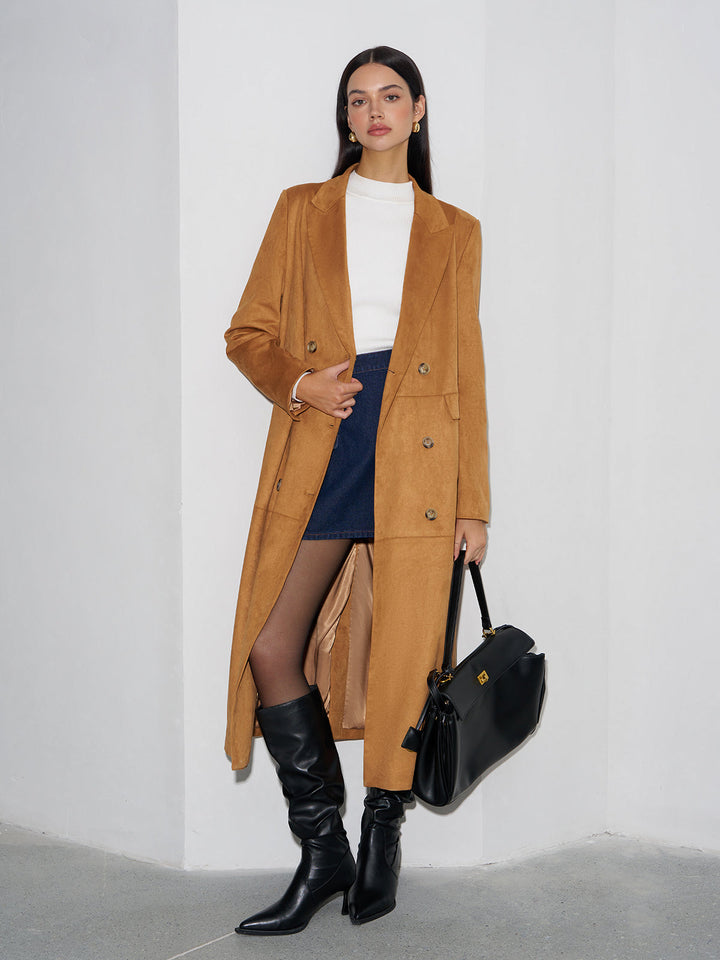 Wildleder-Knopf-Blazer mit langen Ärmeln