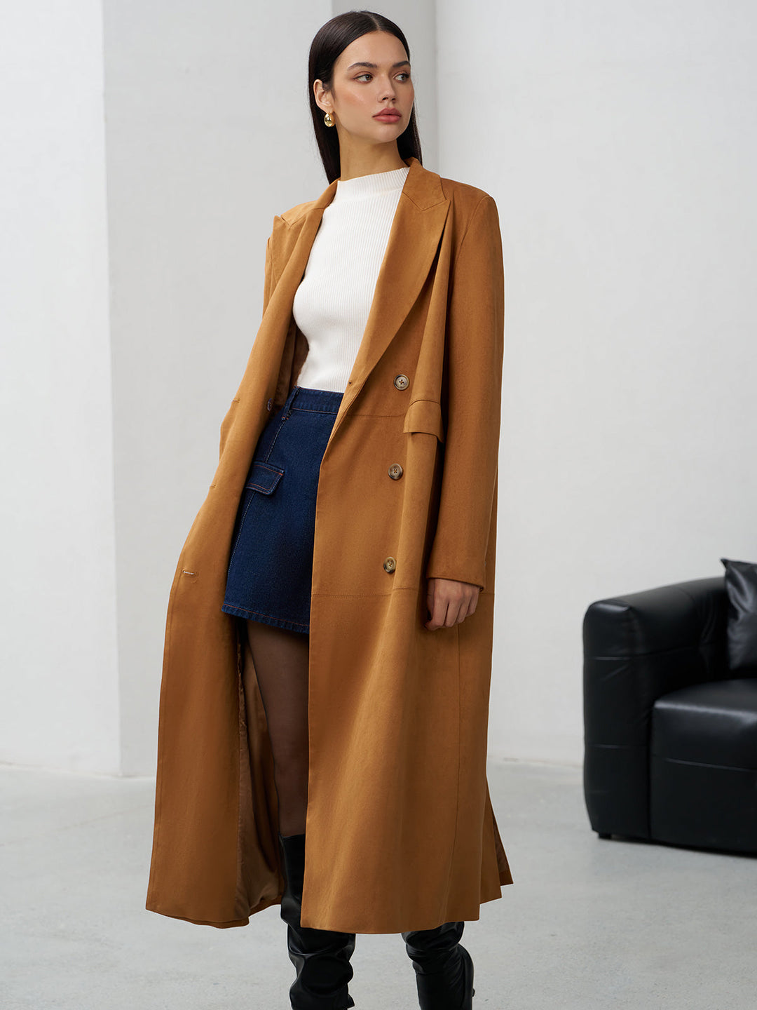 Wildleder-Knopf-Blazer mit langen Ärmeln