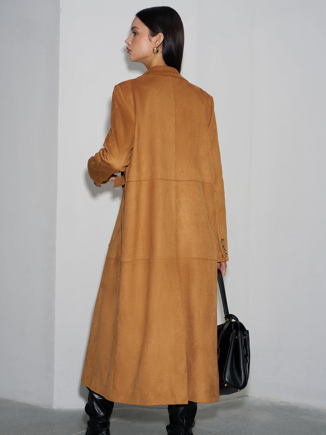 Wildleder-Knopf-Blazer mit langen Ärmeln