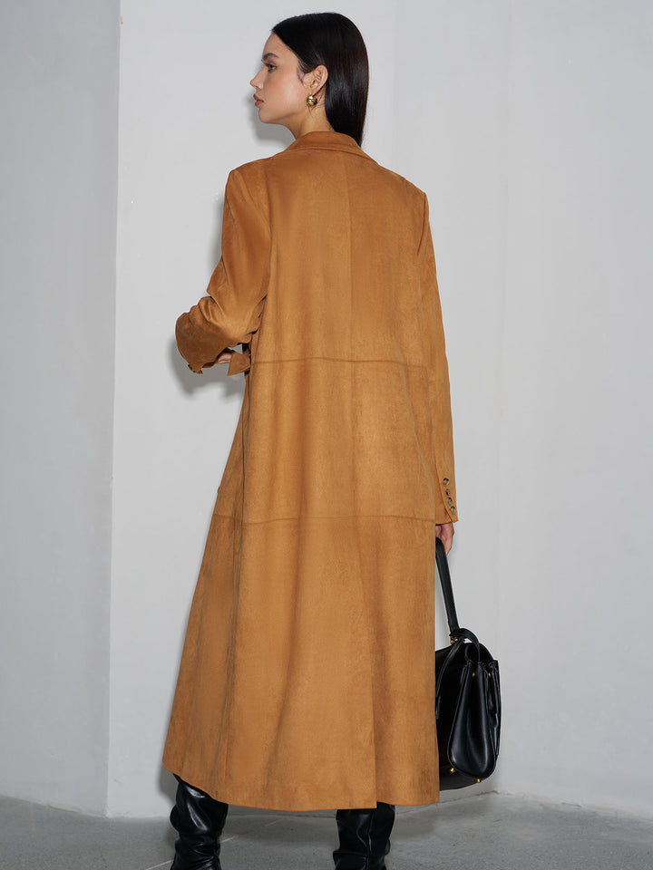 Wildleder-Knopf-Blazer mit langen Ärmeln