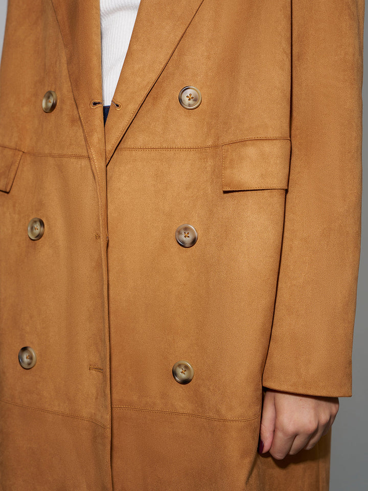 Wildleder-Knopf-Blazer mit langen Ärmeln