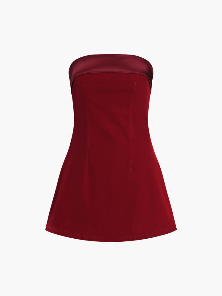 Satin-Samt-Kleid Trägerlos Kurz