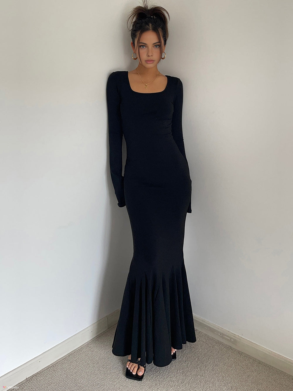 Rüschen-Strick-Wickel-Maxikleid
