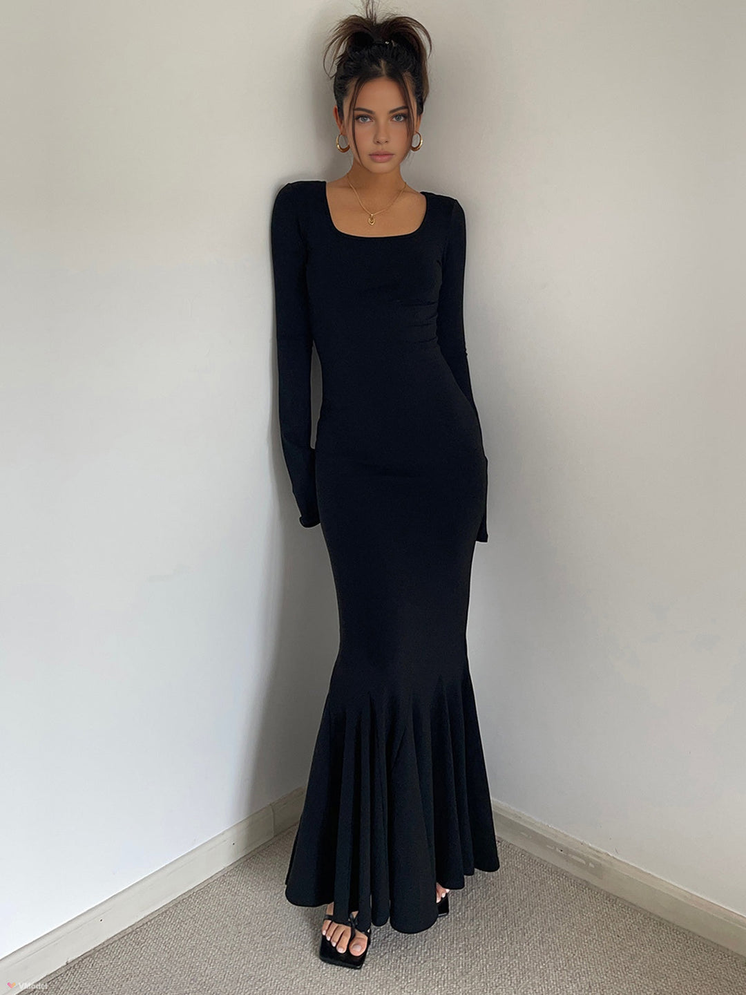 Rüschen-Strick-Wickel-Maxikleid
