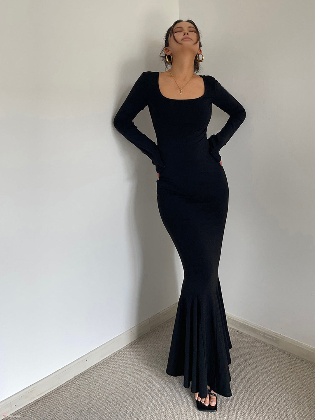 Rüschen-Strick-Wickel-Maxikleid