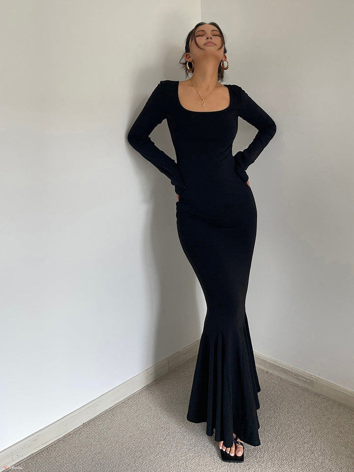 Rüschen-Strick-Wickel-Maxikleid