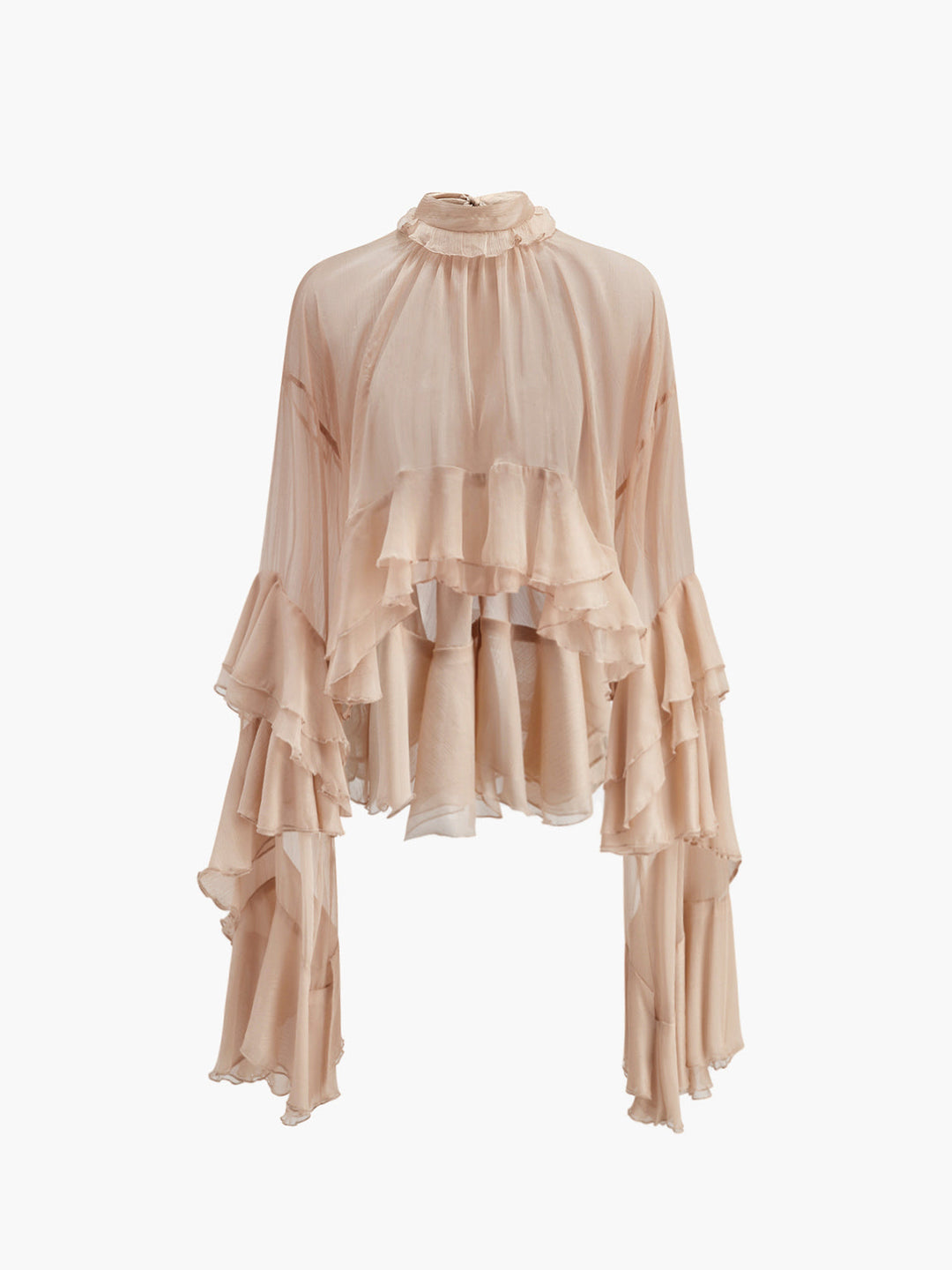 Sheer Rollkragen Rüschen Chiffonbluse