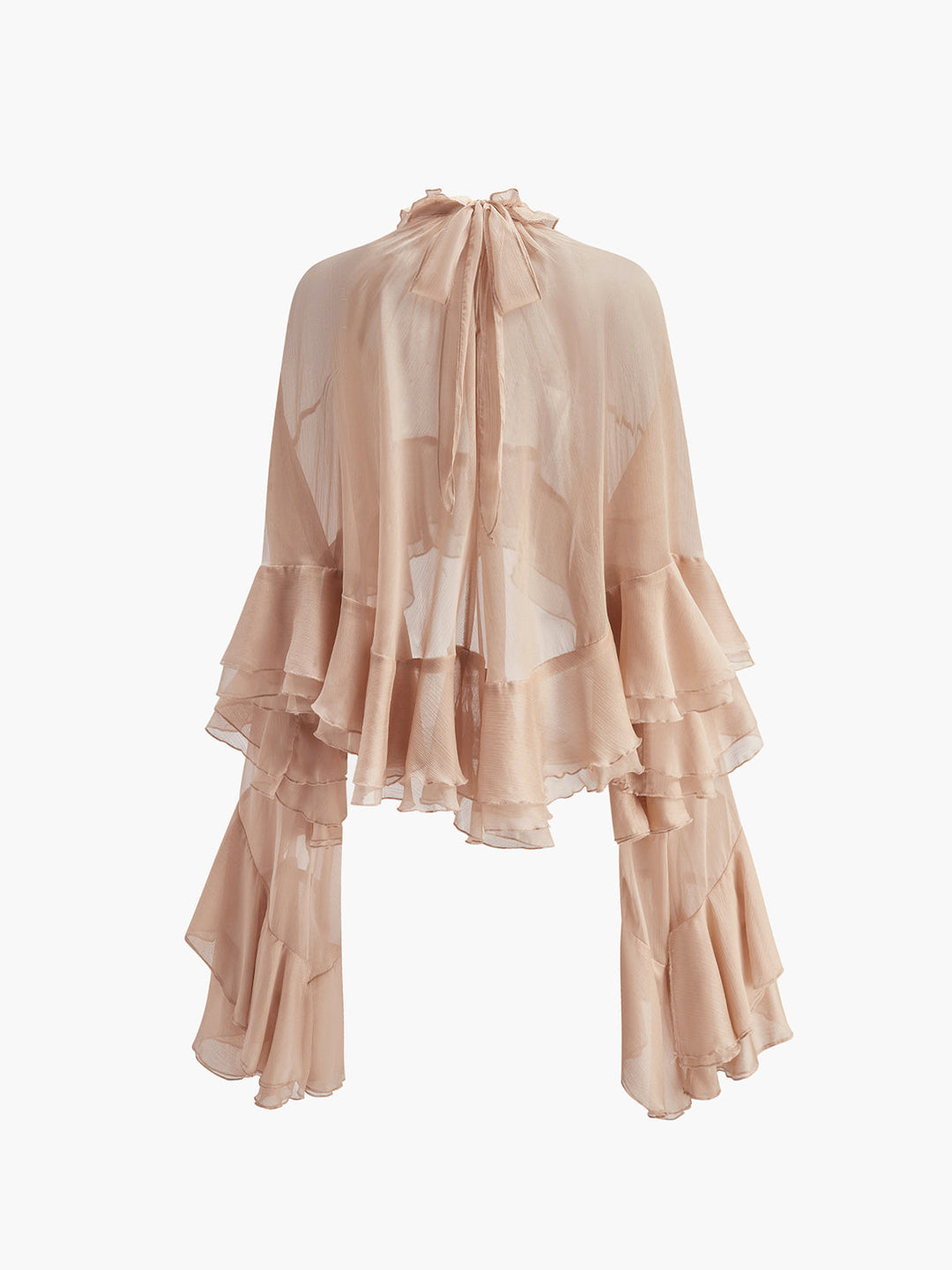 Sheer Rollkragen Rüschen Chiffonbluse