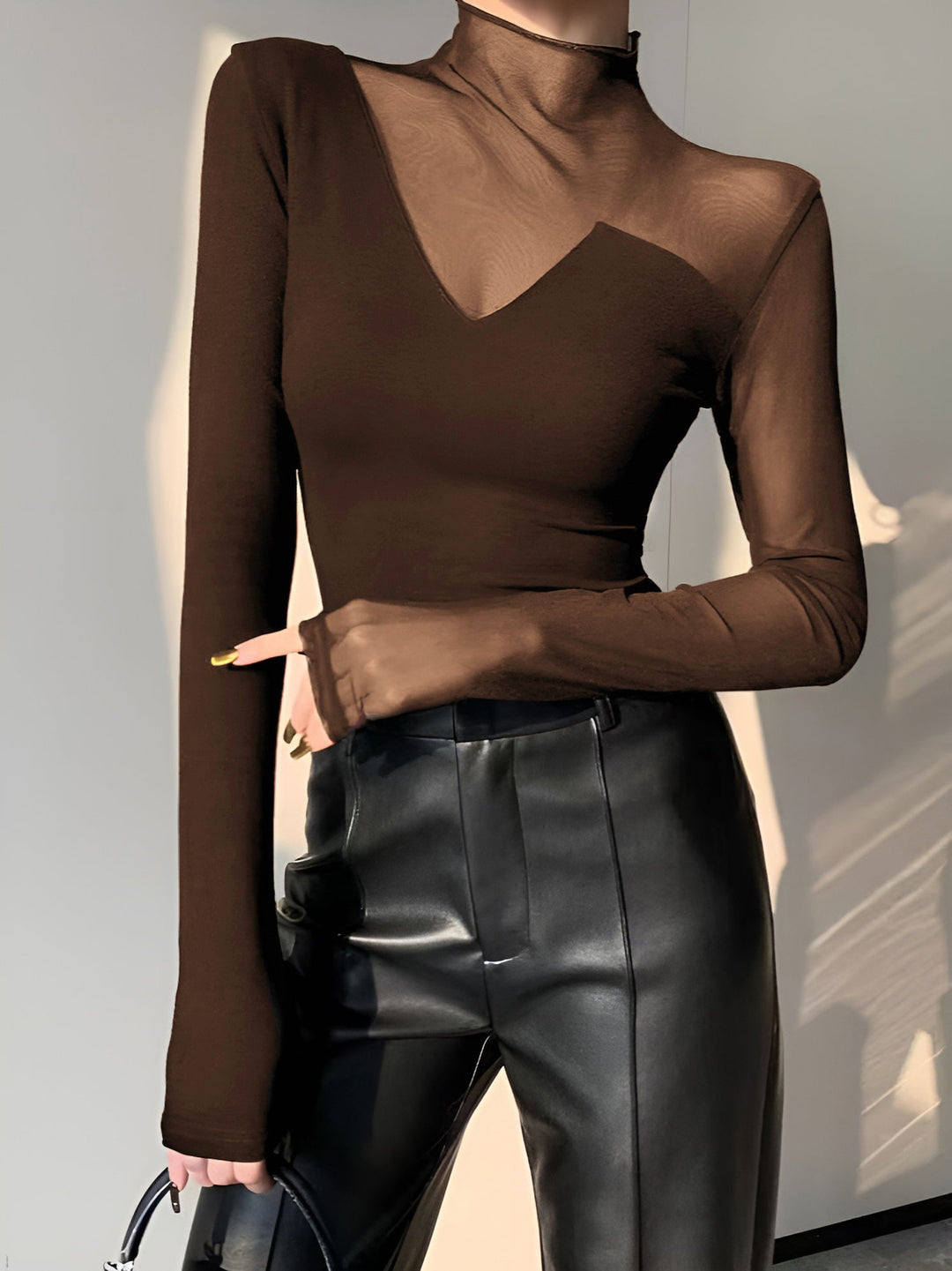 Asymmetrisches Sheer Mesh Panel T-Shirt