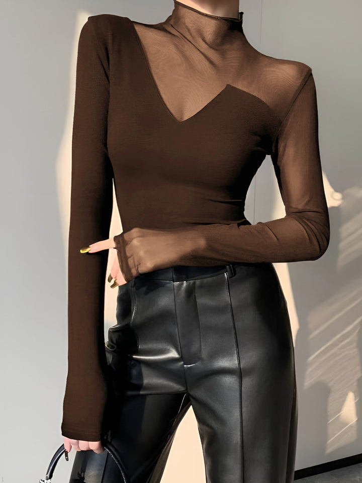 Asymmetrisches Sheer Mesh Panel T-Shirt