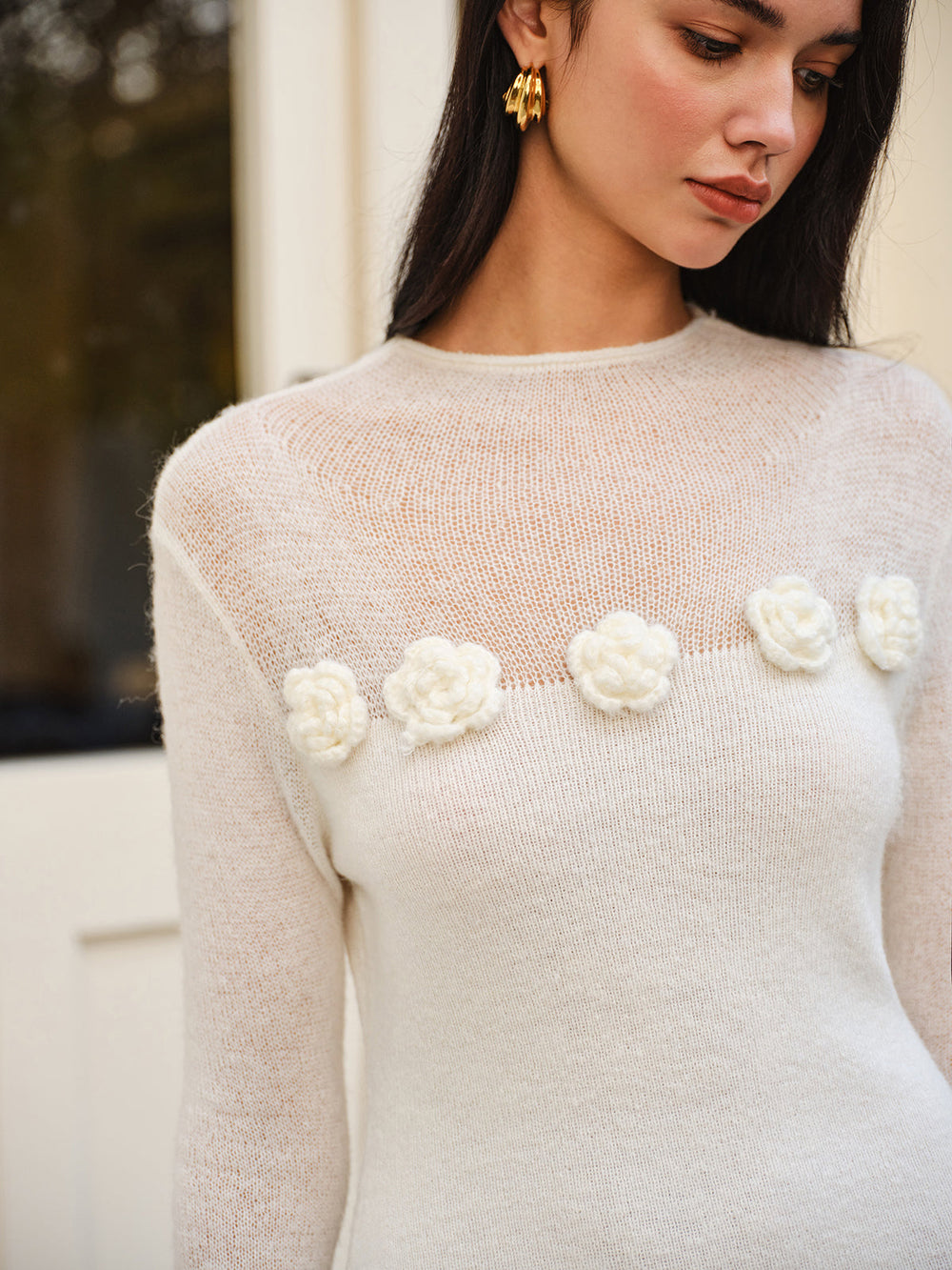 Wollmischkleid mit Blumenmuster